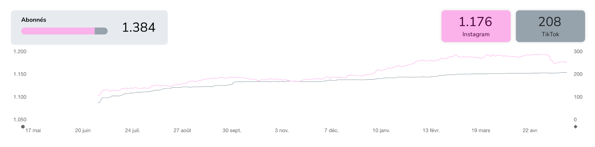 Croissance des abonnés Log 3 Fitness sur Instagram et TikTok — résultats HOTEI