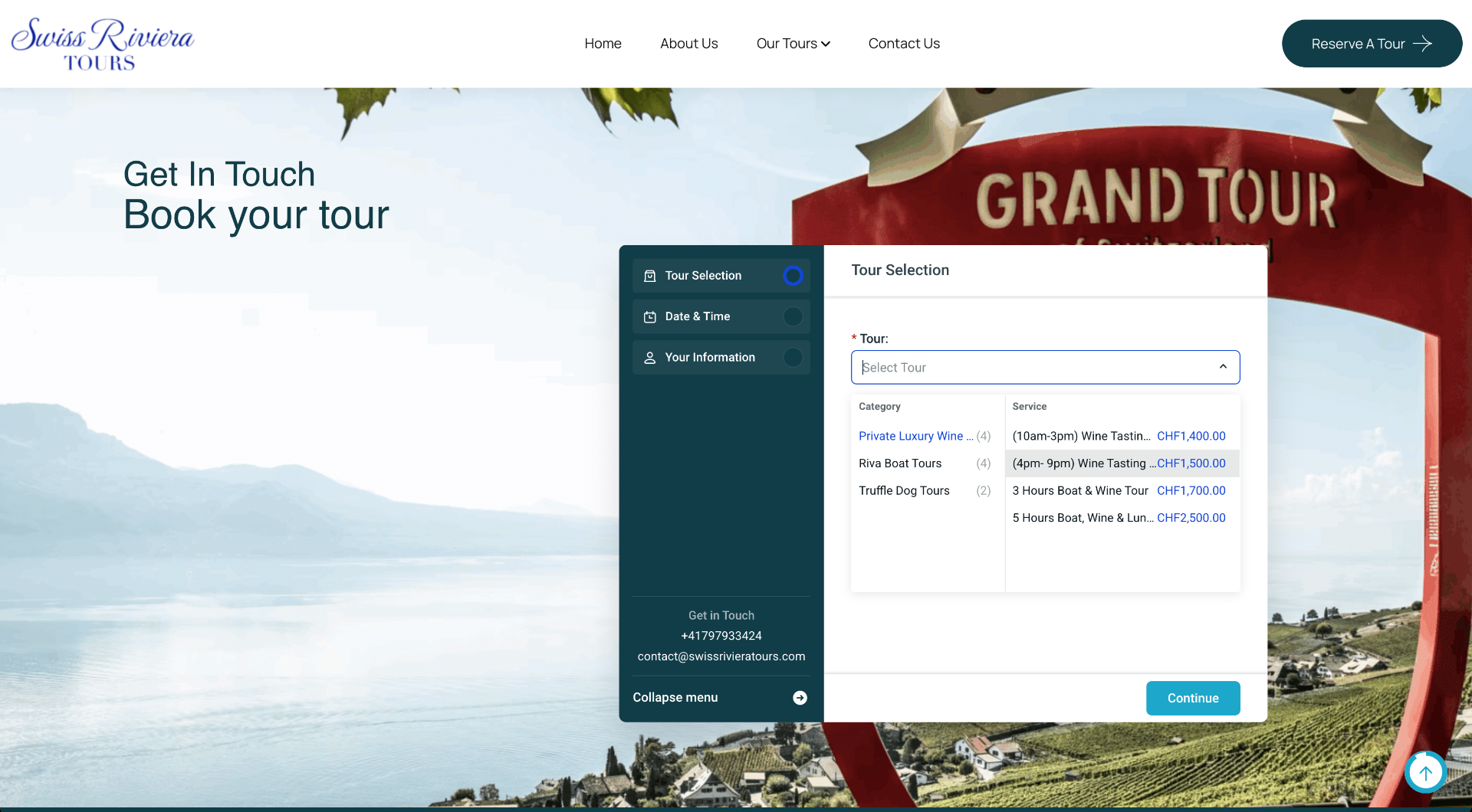 Swiss Riviera Tours — module de réservation en ligne